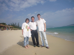 Tim and Miaomiao with a friend of Miaomiao`s father at the beach of Yalong Bay