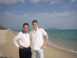 Tim with a friend of Miaomiao`s father at the beach of Yalong Bay