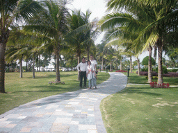 Tim and Miaomiao with a friend of Miaomiao`s father at the gardens of Gloria Resort Sanya