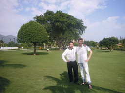 Tim with a friend of Miaomiao`s father at the gardens of the Gloria Resort Sanya