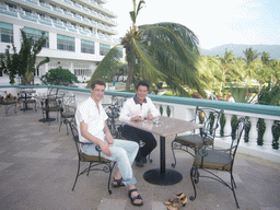 Tim with a friend of Miaomiao`s father at a terrace at the Gloria Resort Sanya