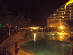 The swimming pool at the Gloria Resort Sanya, by night