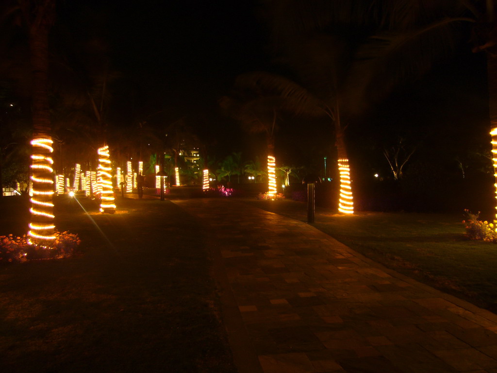 The gardens of the Gloria Resort Sanya, by night