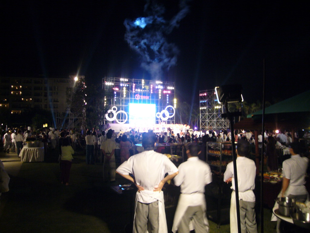 Party in the garden of one of the neighbouring hotels, by night