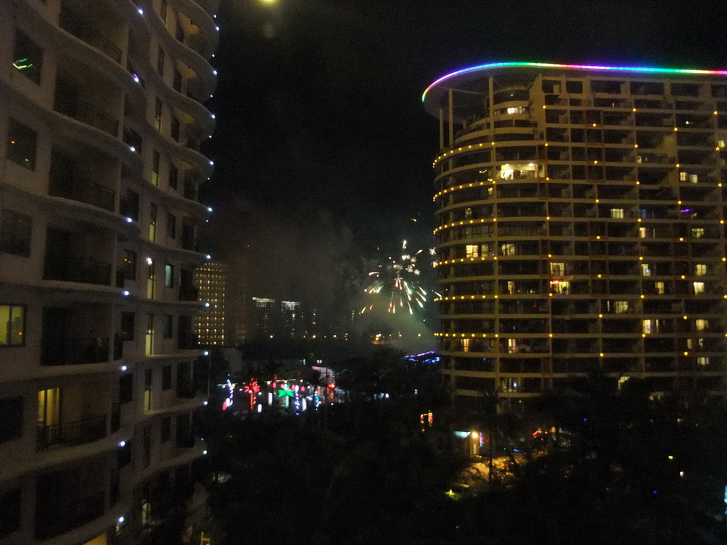 Fireworks, viewed from the balcony of our suite at the Ocean Sonic Resort, by night
