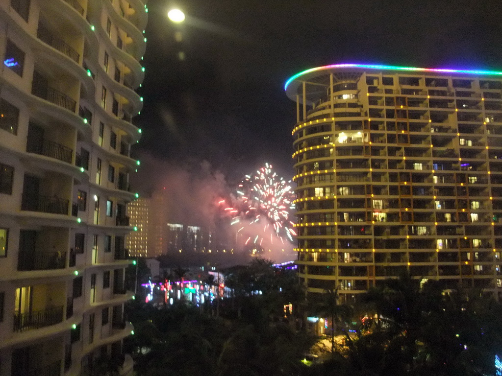 Fireworks, viewed from the balcony of our suite at the Ocean Sonic Resort, by night