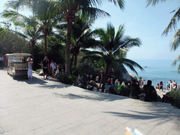 Palm trees and rocks at the beach of the Sanya Nanshan Dongtian Park