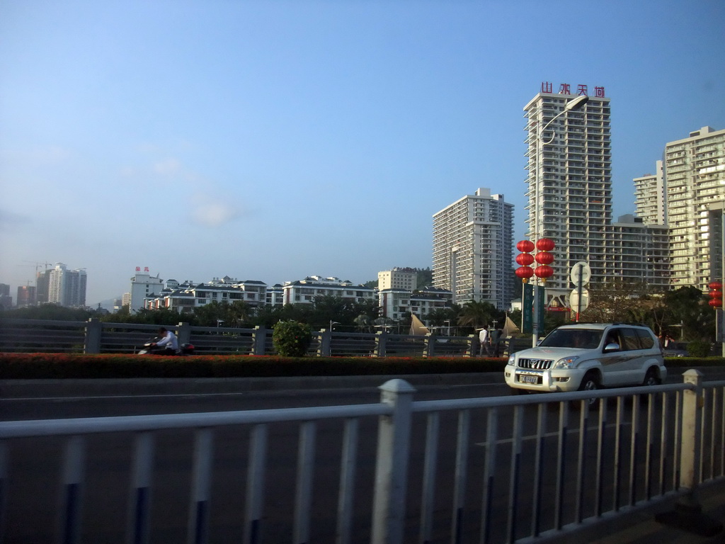 Apartment buildings in the Yuechuan district, viewed from a car