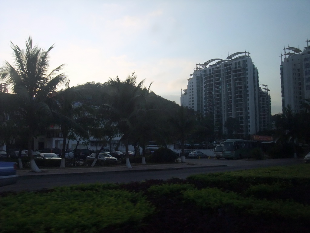 Apartment buildings at Yingbin Road, viewed from a car