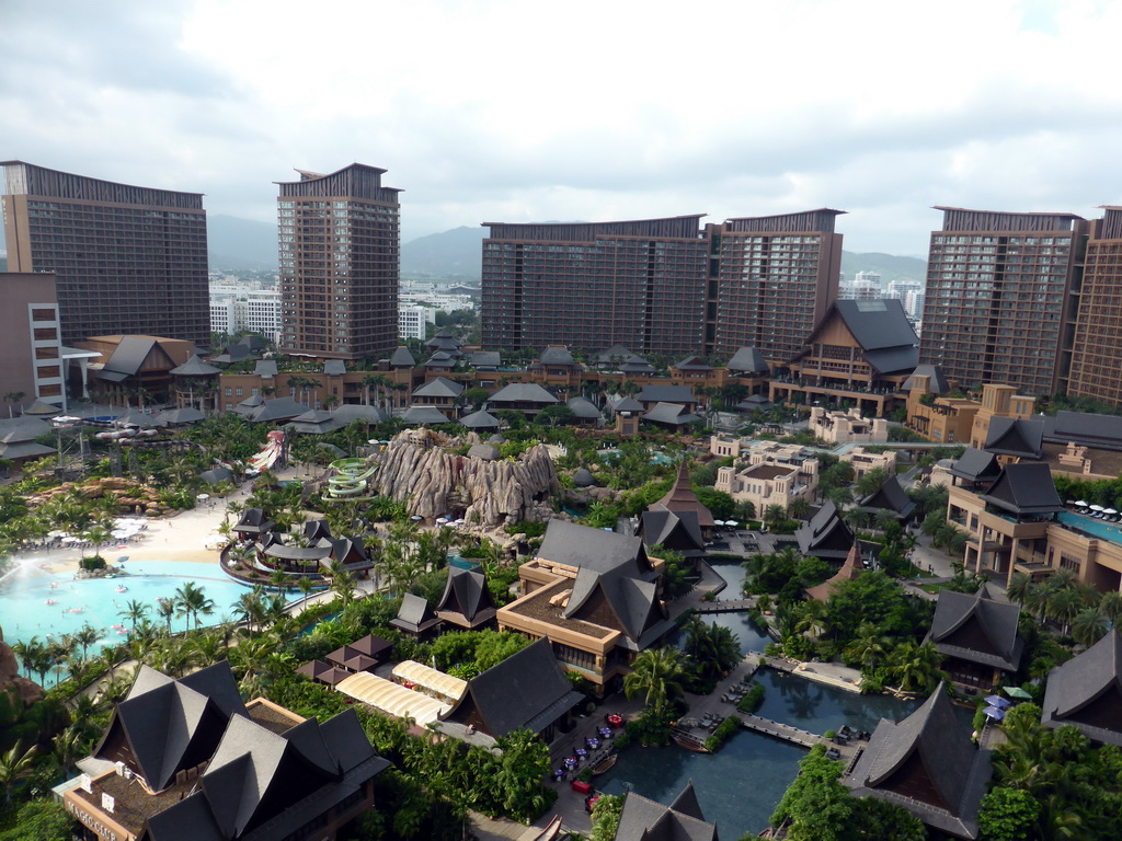 The central area with the Amazon Jungle Water Park of the Sanya Bay Mangrove Tree Resort, viewed from the balcony of our room