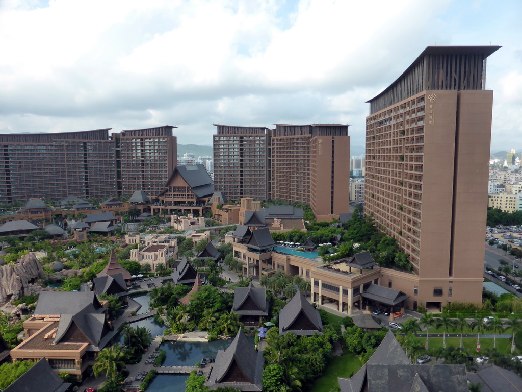 The central area with the Amazon Jungle Water Park of the Sanya Bay Mangrove Tree Resort, viewed from the balcony of our room