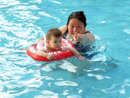 Miaomiao and Max in the swimming pool of the Sanya Bay Mangrove Tree Resort