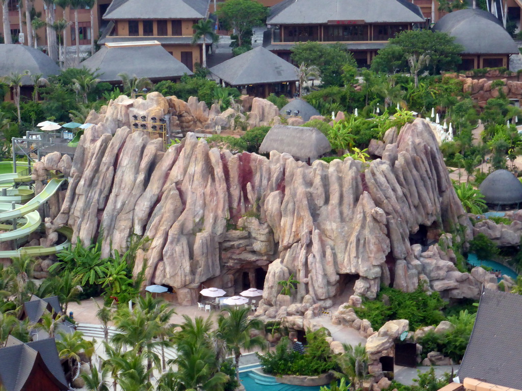 Rock at the Amazon Jungle Water Park at the central area of the Sanya Bay Mangrove Tree Resort, viewed from the balcony of our room
