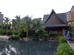 Swimming pool and pavilions at the central area of the Sanya Bay Mangrove Tree Resort