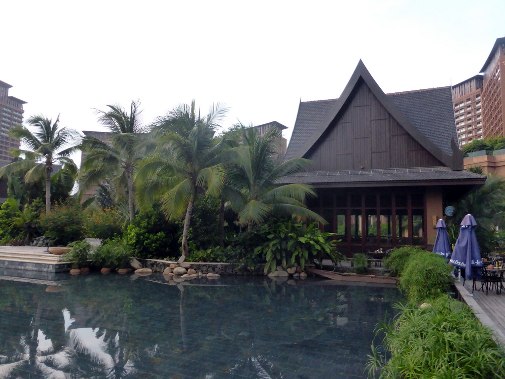 Swimming pool and pavilions at the central area of the Sanya Bay Mangrove Tree Resort