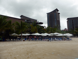 Beach with chairs at the Amazon Jungle Water Park at the central area of the Sanya Bay Mangrove Tree Resort