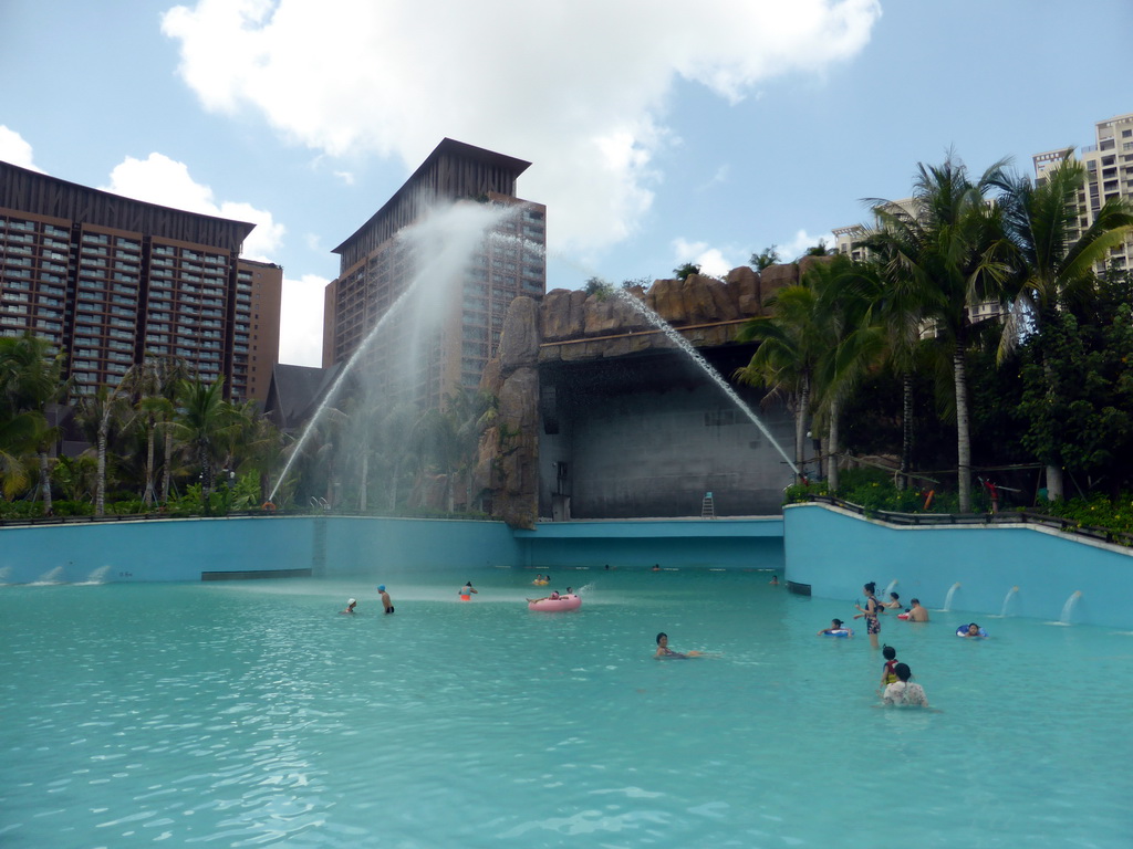 The swimming pool of the Amazon Jungle Water Park at the central area of the Sanya Bay Mangrove Tree Resort