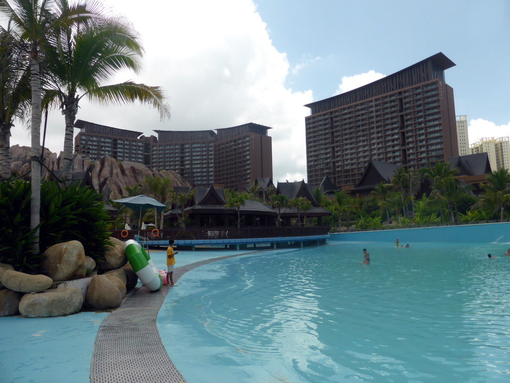 The swimming pool of the Amazon Jungle Water Park at the central area of the Sanya Bay Mangrove Tree Resort