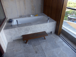 Bathtub on the balcony of our room at the InterContinental Sanya Haitang Bay Resort