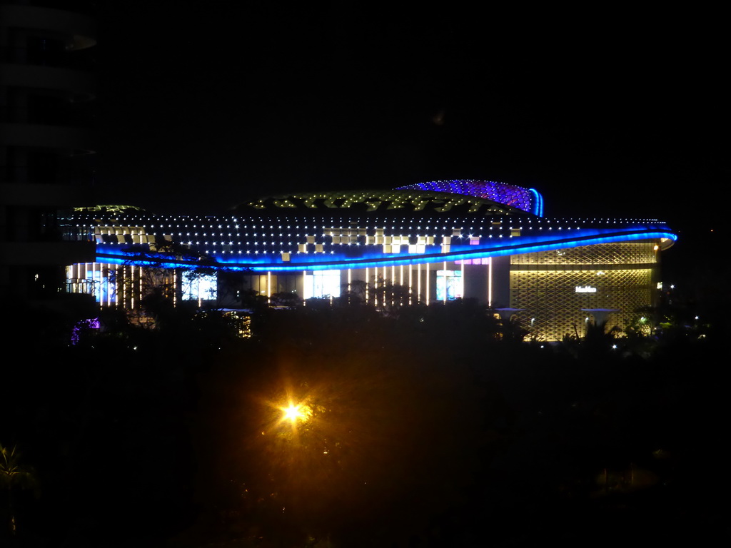 The Sanya Begonia Bay International Shopping Centre, viewed from the walkway to our rooms at the InterContinental Sanya Haitang Bay Resort, by night