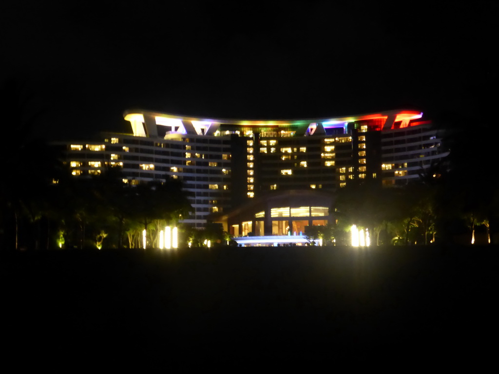 The back side of the InterContinental Sanya Haitang Bay Resort, viewed from the garden, by night