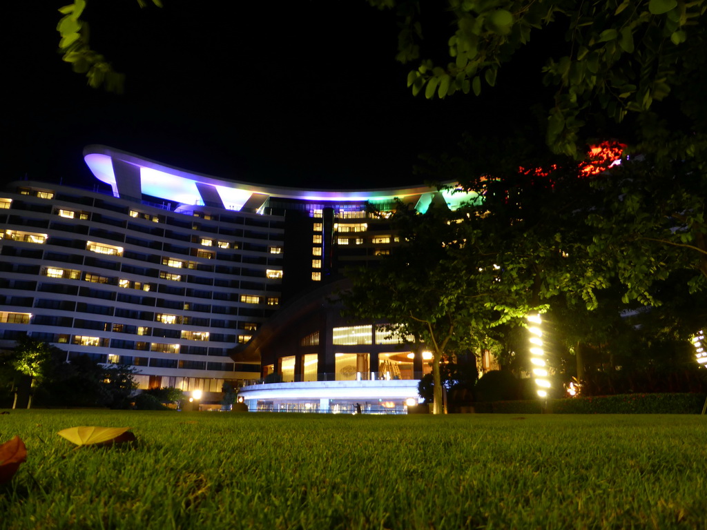 The garden and back side of the InterContinental Sanya Haitang Bay Resort, by night