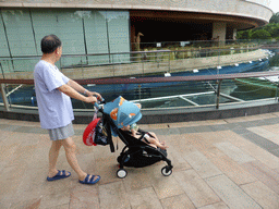 Max and Miaomiao`s father at the top side of the aquarium of the Aqua restaurant at the InterContinental Sanya Haitang Bay Resort