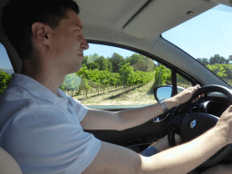 Tim in our rental car on the Chemin de Bedoin road between Carpentras and Bedoin