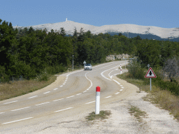 The D942 road from Avignon and the Mont Ventoux mountain, viewed from a parking place along the road
