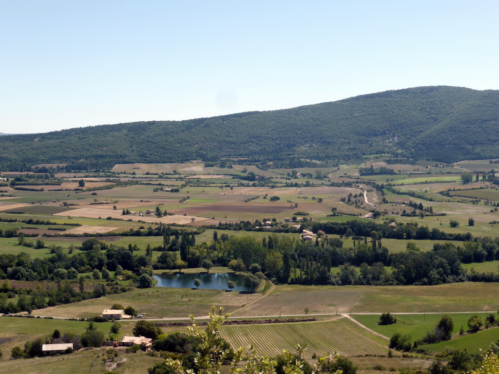 Hills and lavender fields, viewed from a viewing point along the D1 road from Avignon