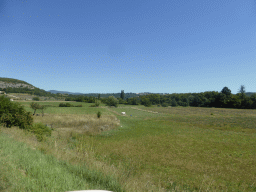 Grassland with a horse near the town of La Serène, viewed from our rental car