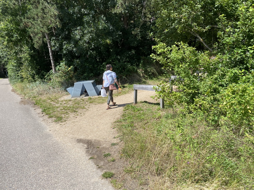 Miaomiao walking to the staircase from the Rampweg road to the West Repart beach