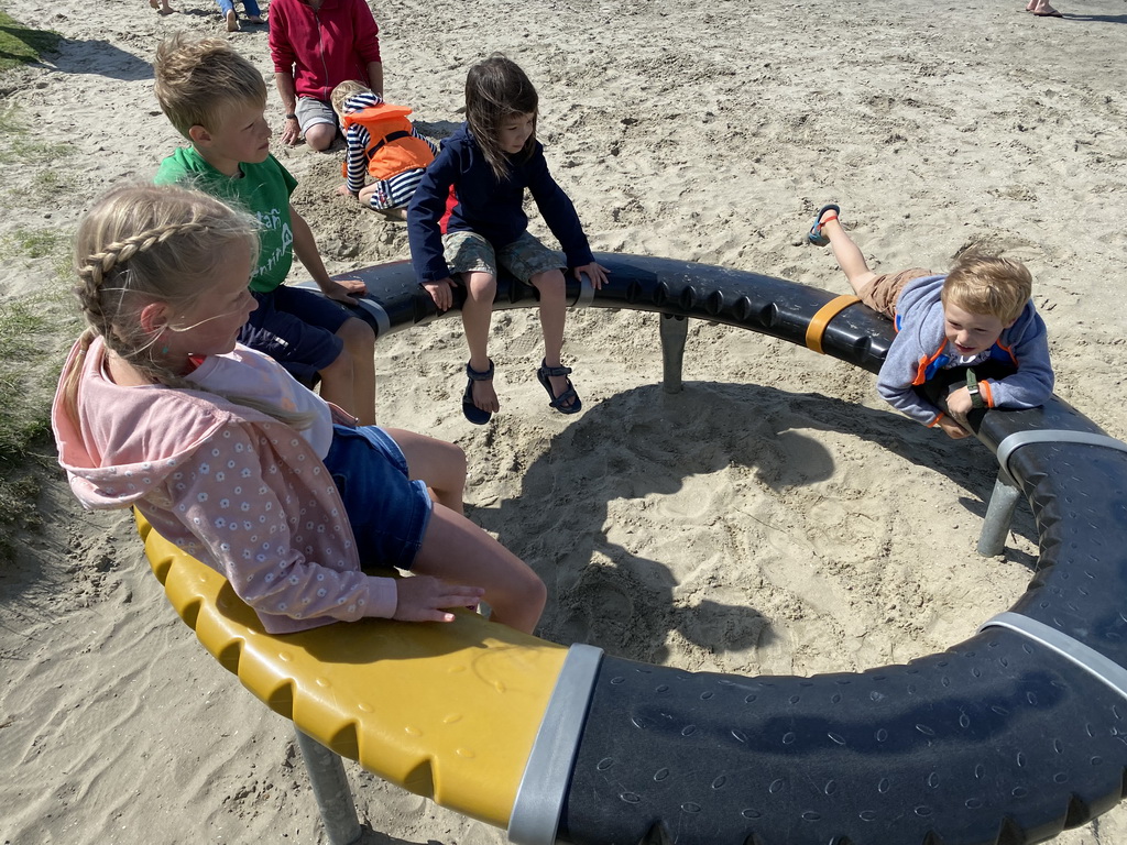 Max and his friends at the Water Playground at the West Repart beach