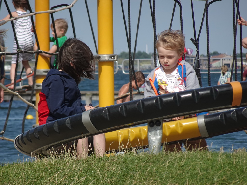 Max and his friend at the Water Playground at the West Repart beach