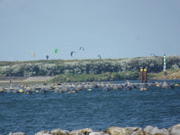 The Brouwersdam, kites and the Grevelingenmeer lake, viewed from the West Repart beach