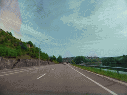 The Moselle river and the village of Ehnen next to the Route du Vin road, viewed from the car