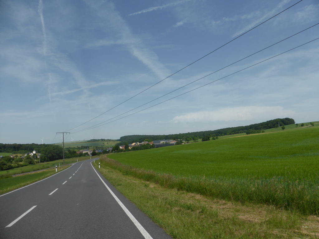 Grasslands next to the Iewescht Strooss street near Mompach, viewed from the car
