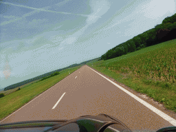 Grasslands next to the Iewescht Strooss street between Mompach and Echternach, viewed from the car