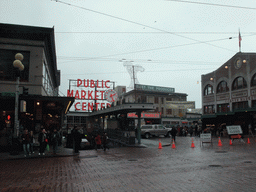 Front of Pike Place Market at the crossing of 1st Avenue and Pike Street