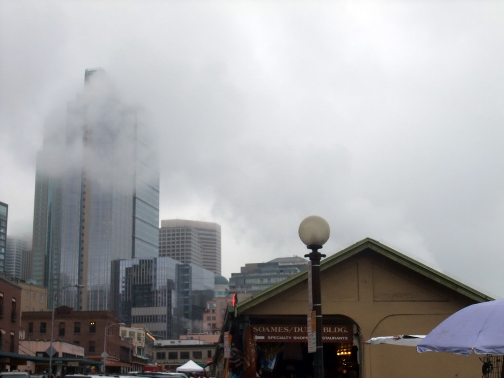 West side of Pike Place Market and skyscrapers