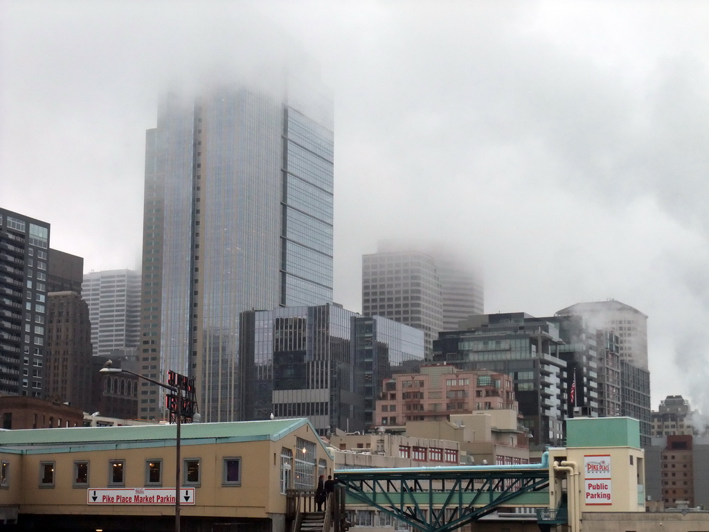 West side of Pike Place Market and skyscrapers