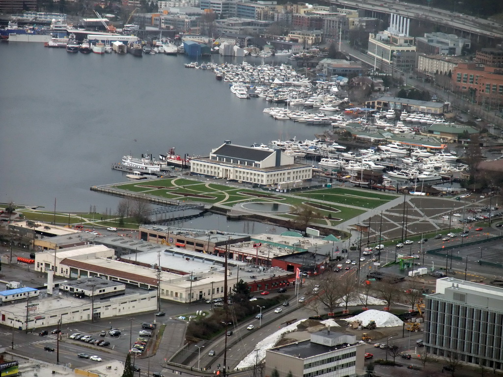 Lake Union Park with the Naval Reserve Building and the south part of Lake Union, viewed from the Space Needle