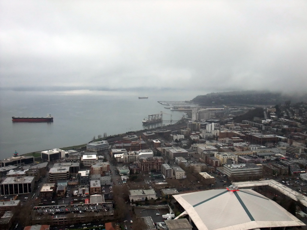 North part of Elliott Bay and the KeyArena at Seattle Center, viewed from the Space Needle