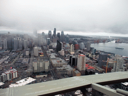 Skyline of Seattle, the Qwest Field football stadium and Elliott Bay, viewed from the Space Needle