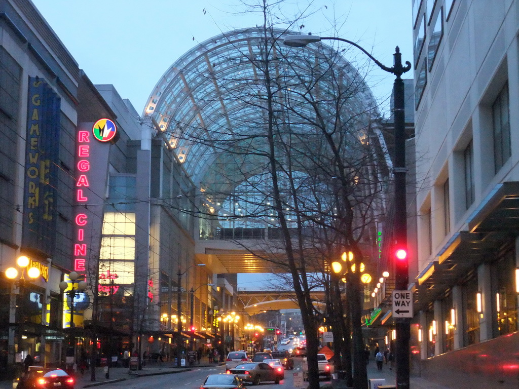 Washington State Convention Center at Pike Street, at sunset