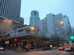 Rainier Square with the Rainier Tower, the Puget Sound Plaza building and 1201 Third Avenue building, at sunset