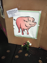 Sign where the pig statue `Rachel` should stand, at Pike Place Market