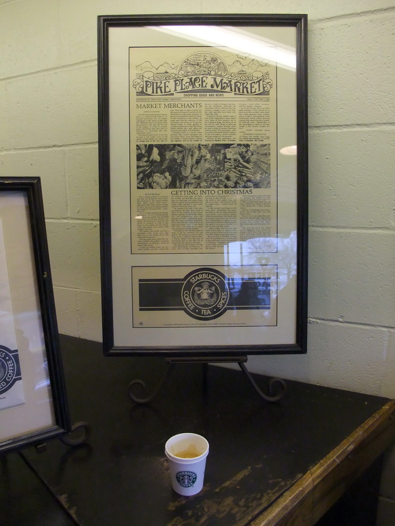 Sign and espresso at the Original Starbucks Store at Pike Place