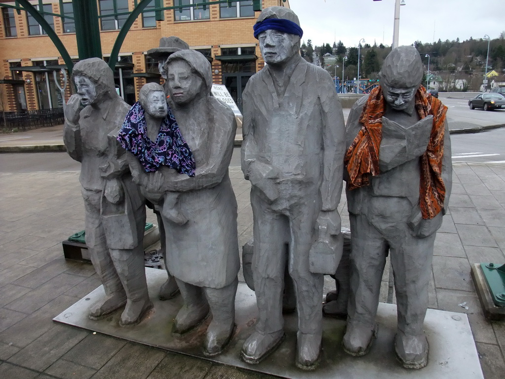 Sculpture `Waiting for the Interurban` at North 34th Street in the Fremont neighborhood