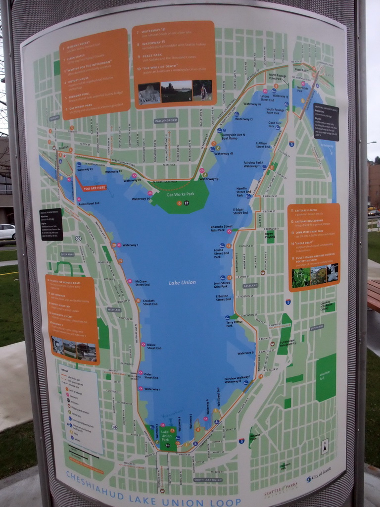 Map of Lake Union and surroundings, at Lake Union Park